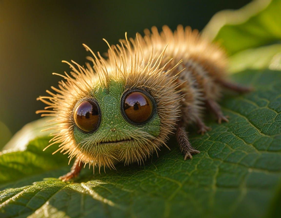 Fuzzy Caterpillar in Warm Golden Light