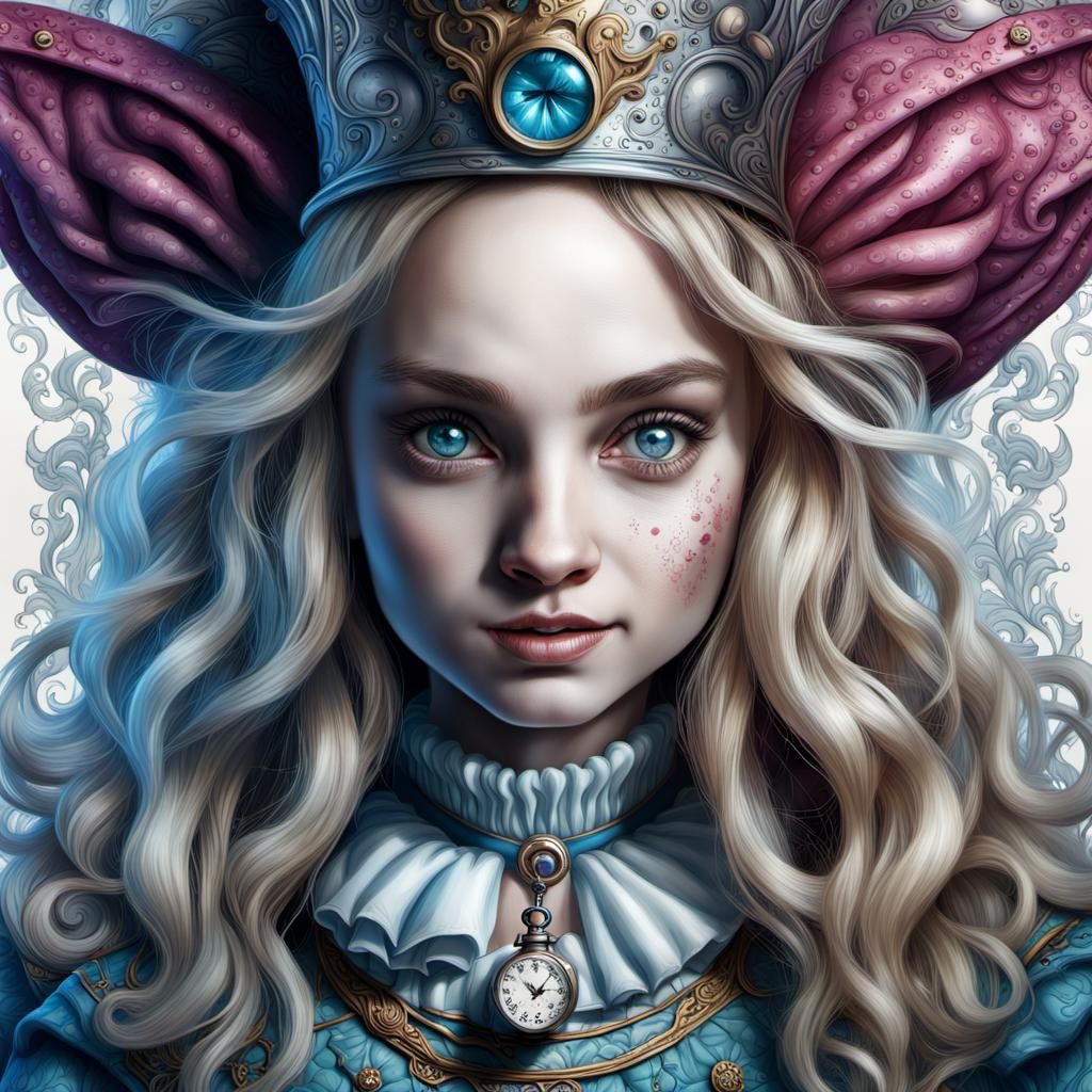 Alice in Wonderland: Hyperdetailed Portrait of Alice and Mad...
