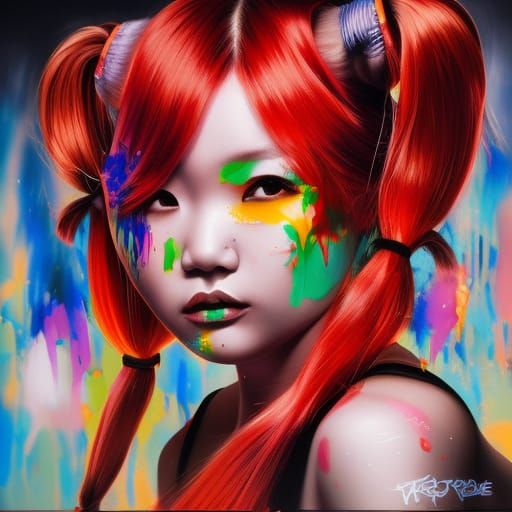 Redhead Asian Princess in Graffiti Street Art Style