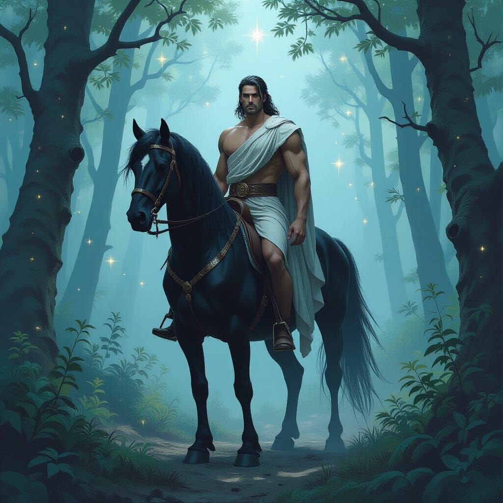Centaur in Misty Forest, in a Fantasy Art Style