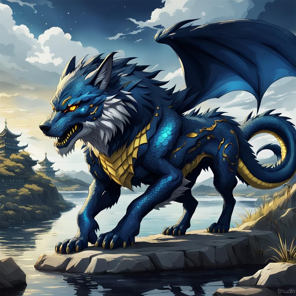 Wolf Dragon Chimera in Anime Style