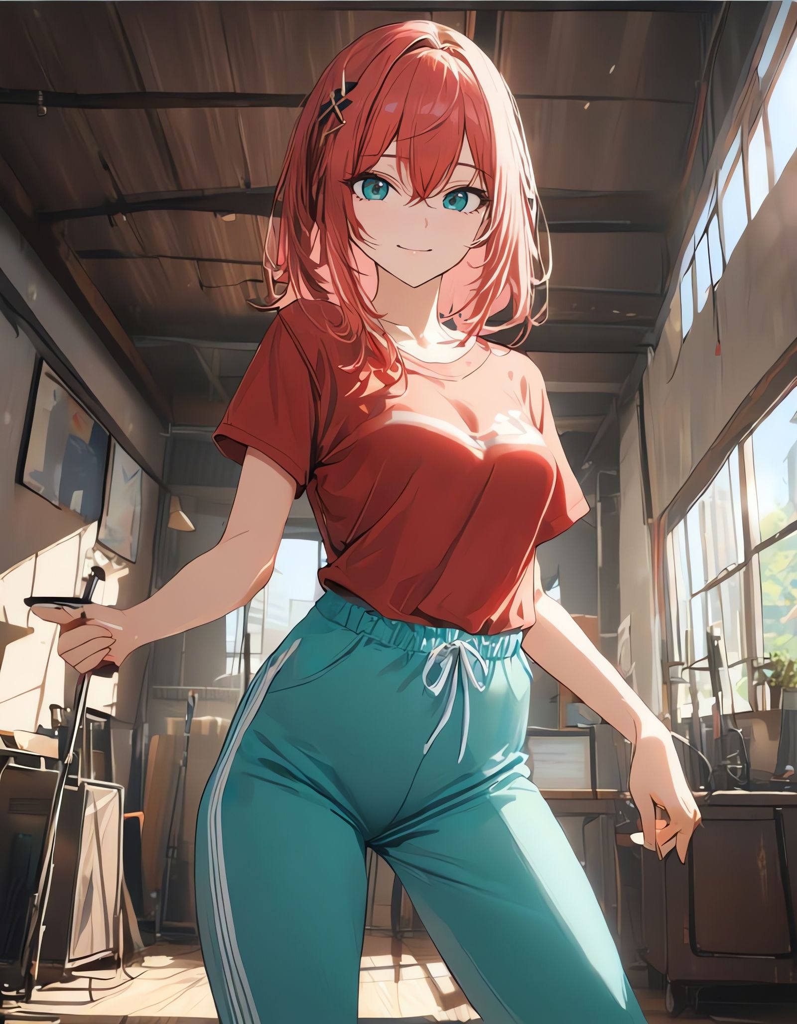 Elegant Red-Haired Dancer Captured in Vibrant Studio Setting