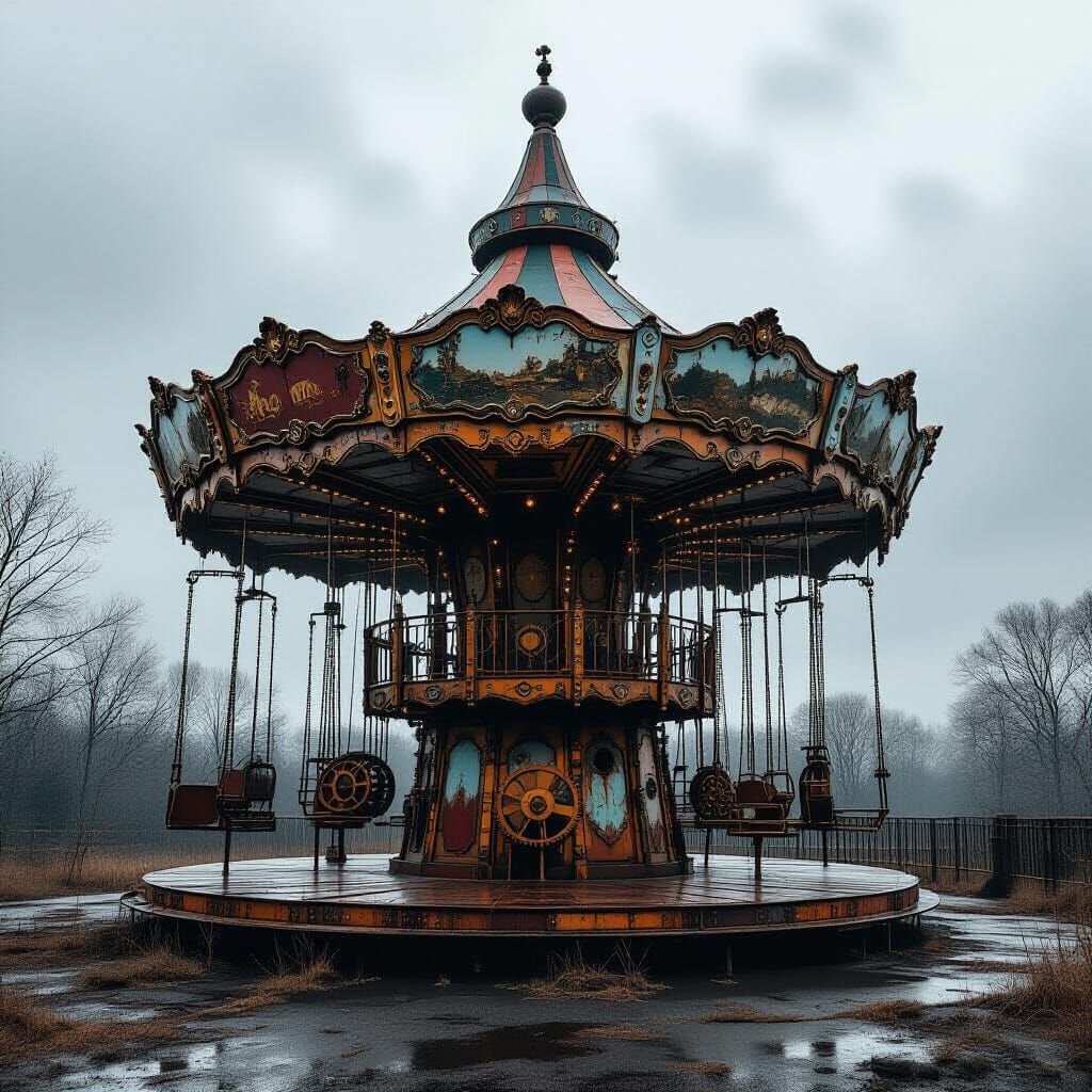 Steampunk Carousel in Abandoned Park