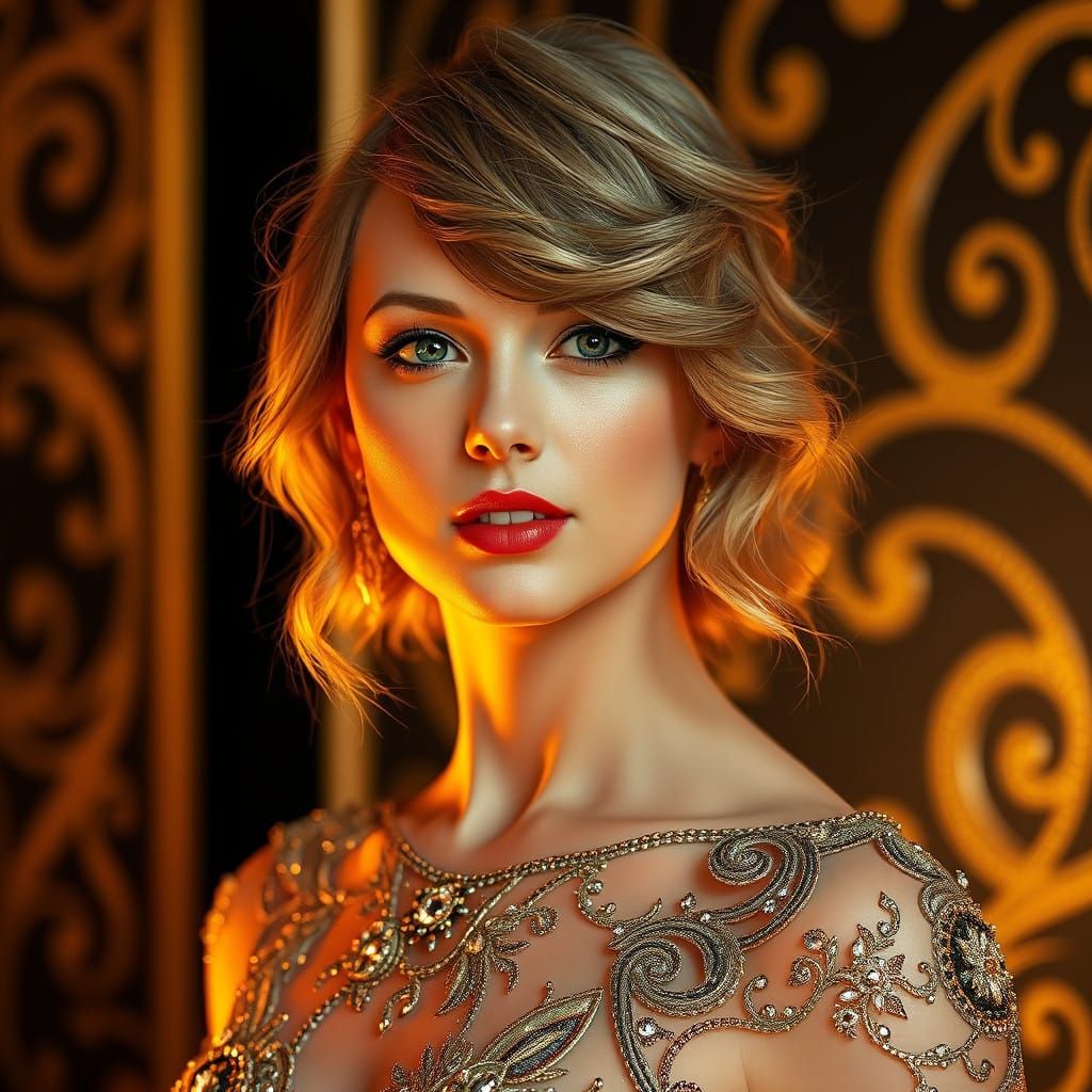 Taylor Swift in Elegant Golden Globes Portrait