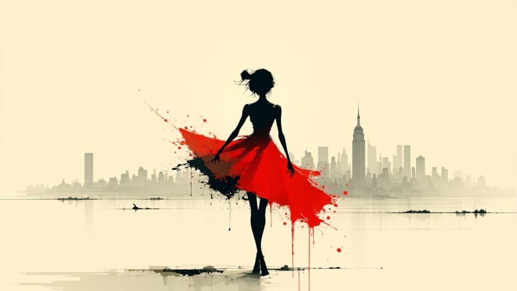 Minimalist Female Figure in Red Skirt, New York