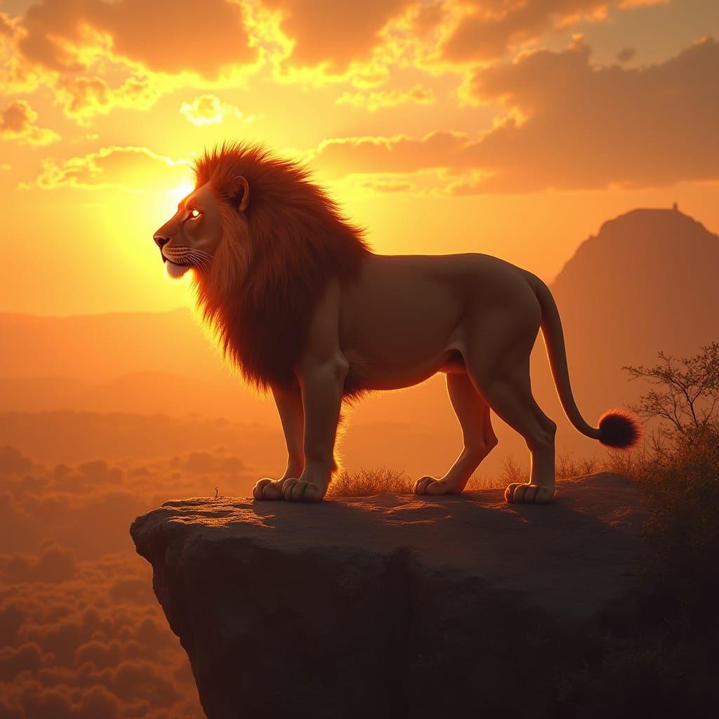 Lion with Fiery Mane Overlooking Savannah