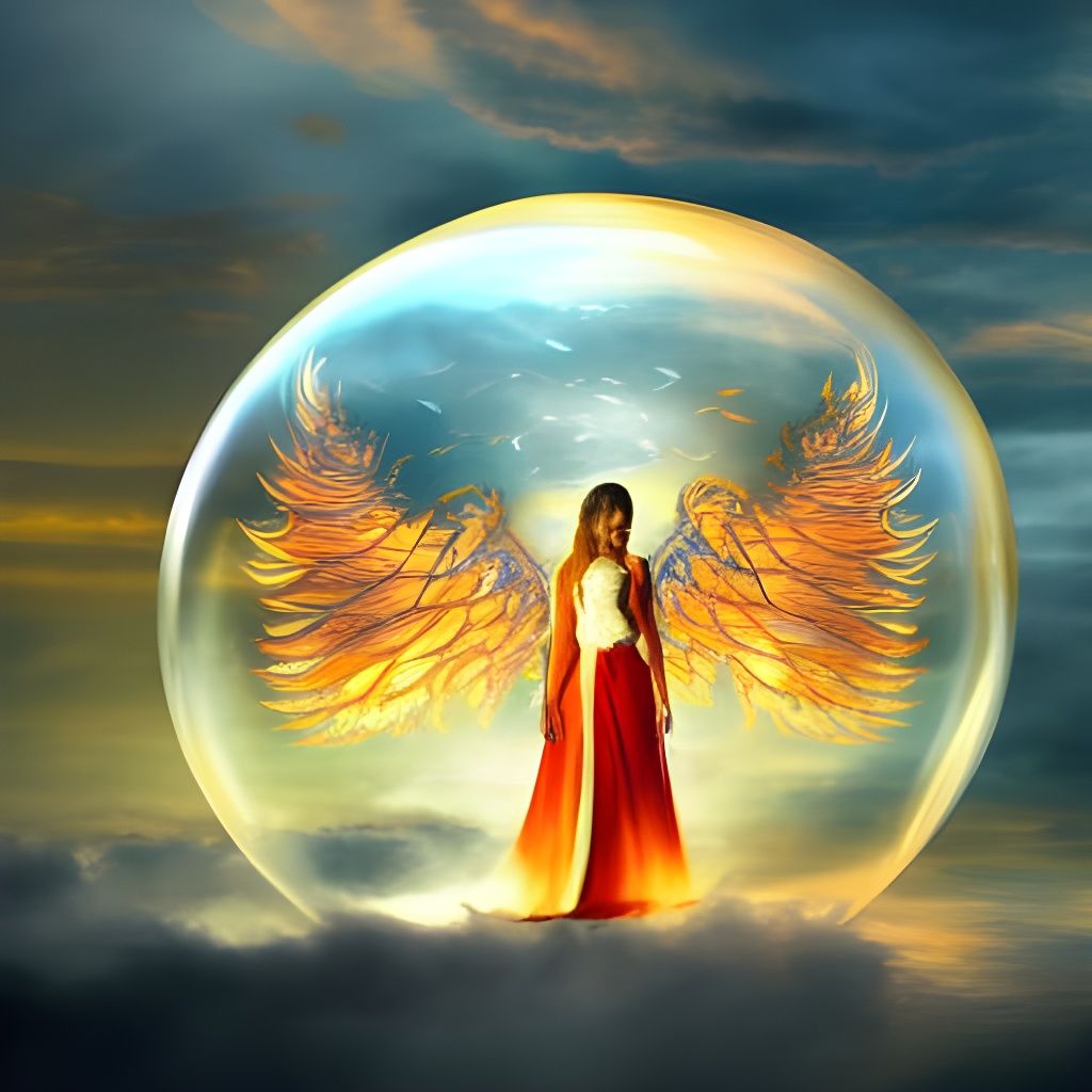 Fiery Angel with Translucent Wings