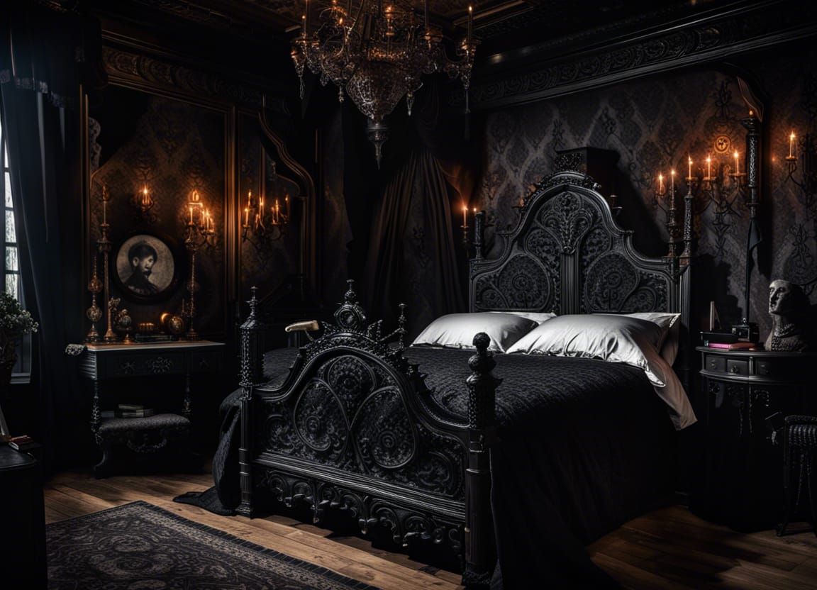 Gothic Horror Bedroom with Candelabra and Lace
