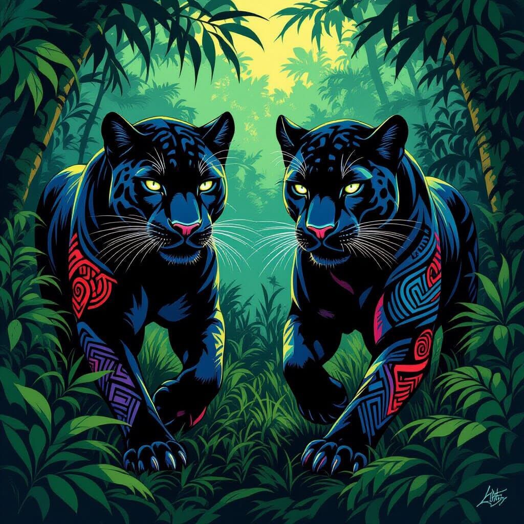 Tribal Panther Socks in Neo-Tribal Art Style