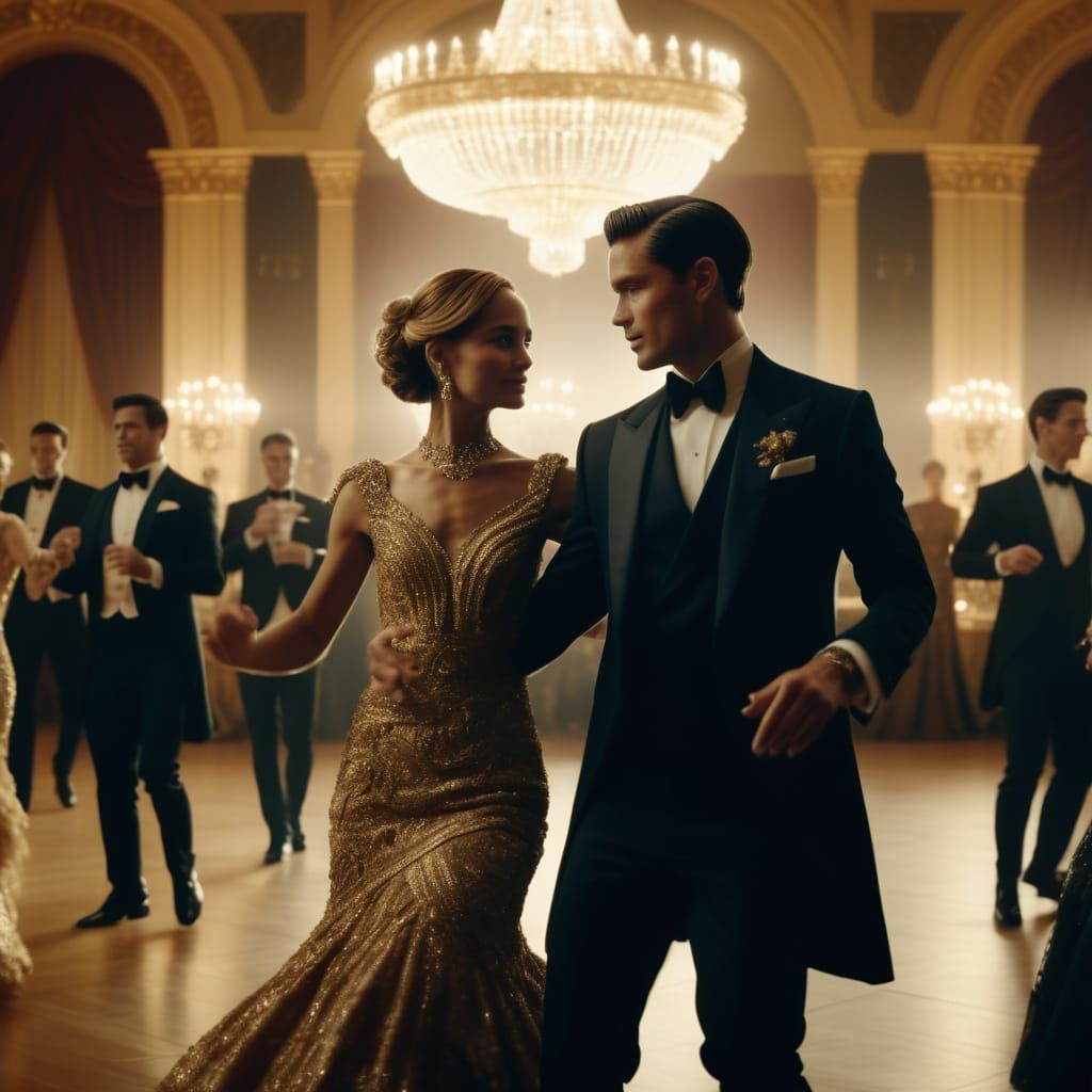 Elegant CEOs Dance at a Lavish Ball in a Cinematic Film Stil...