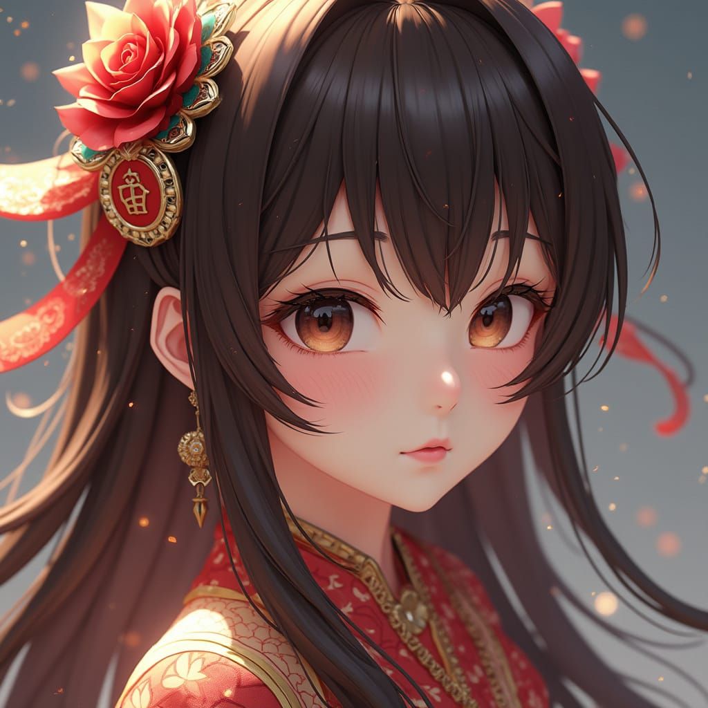 Hyperrealistic Girl with Flowing Hair in Anime Style