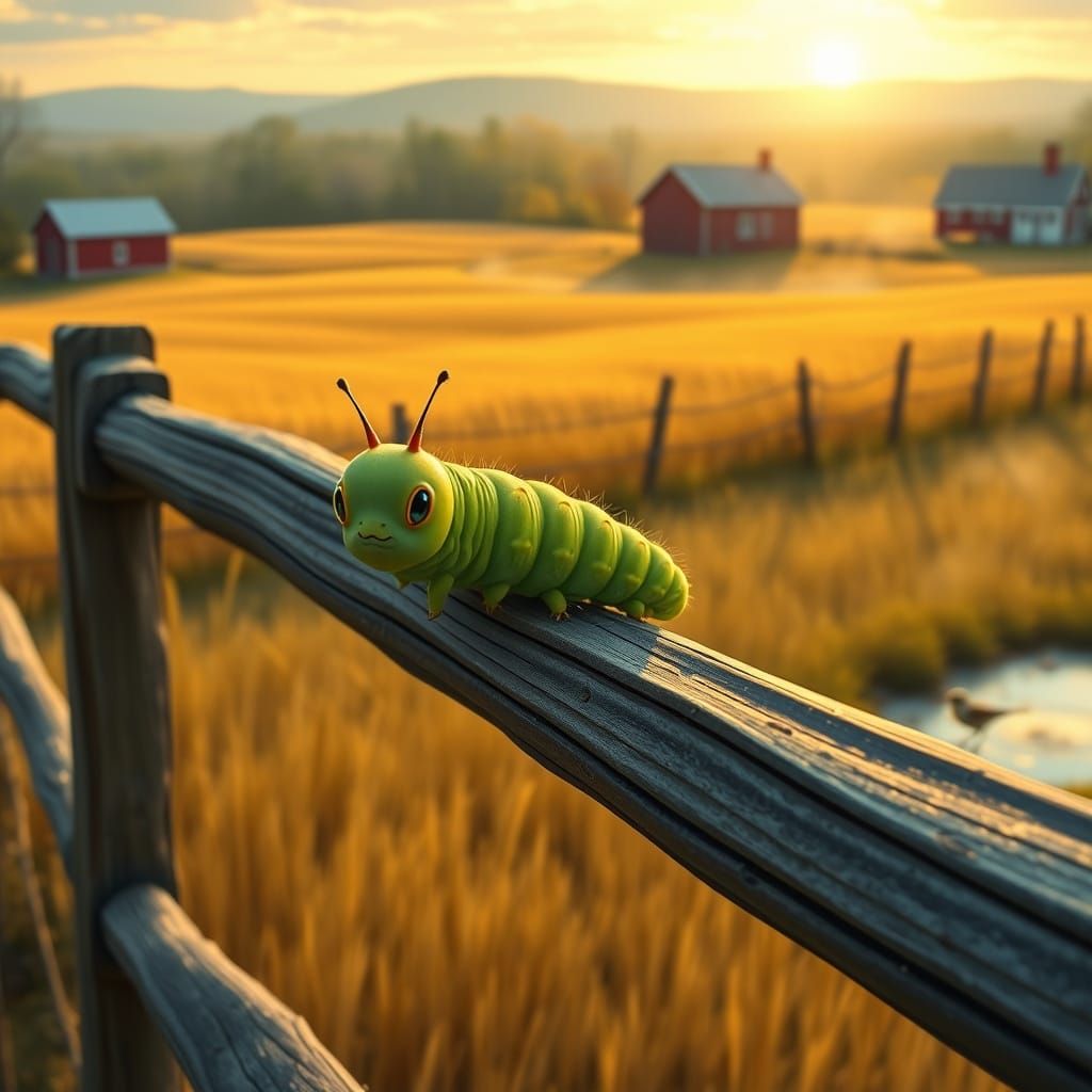 Caterpillar's Countryside Crawl in Soft Realism