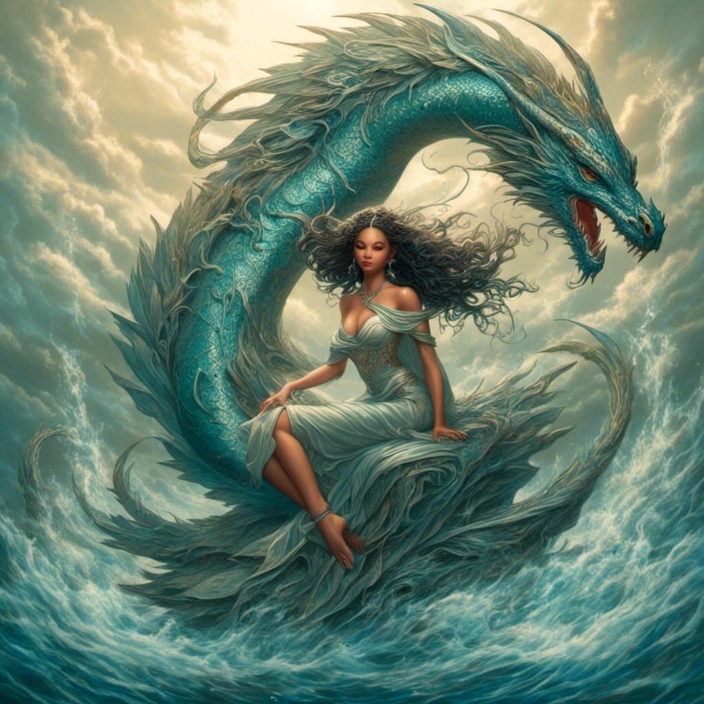 Water Goddess Riding a Water Dragon