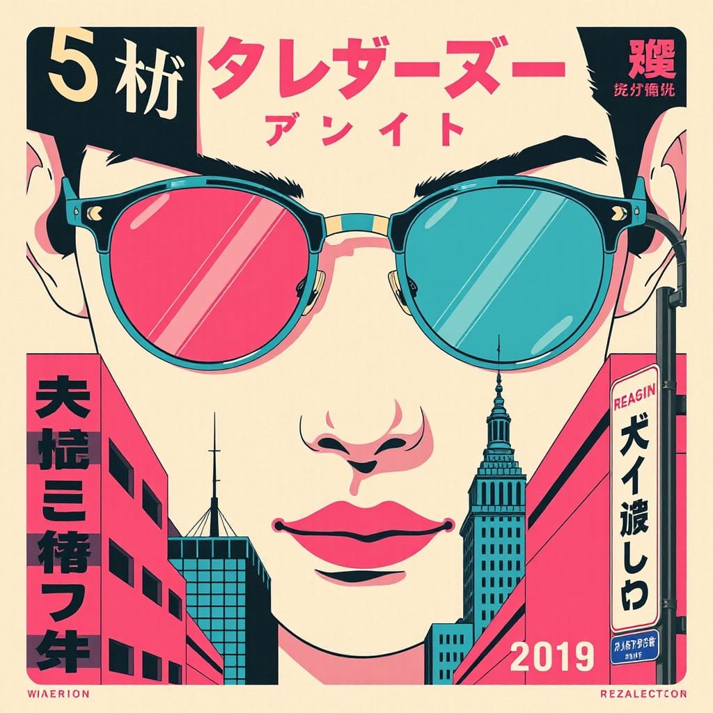 Retro-Futuristic Japanese Sunglasses Advertisement Poster