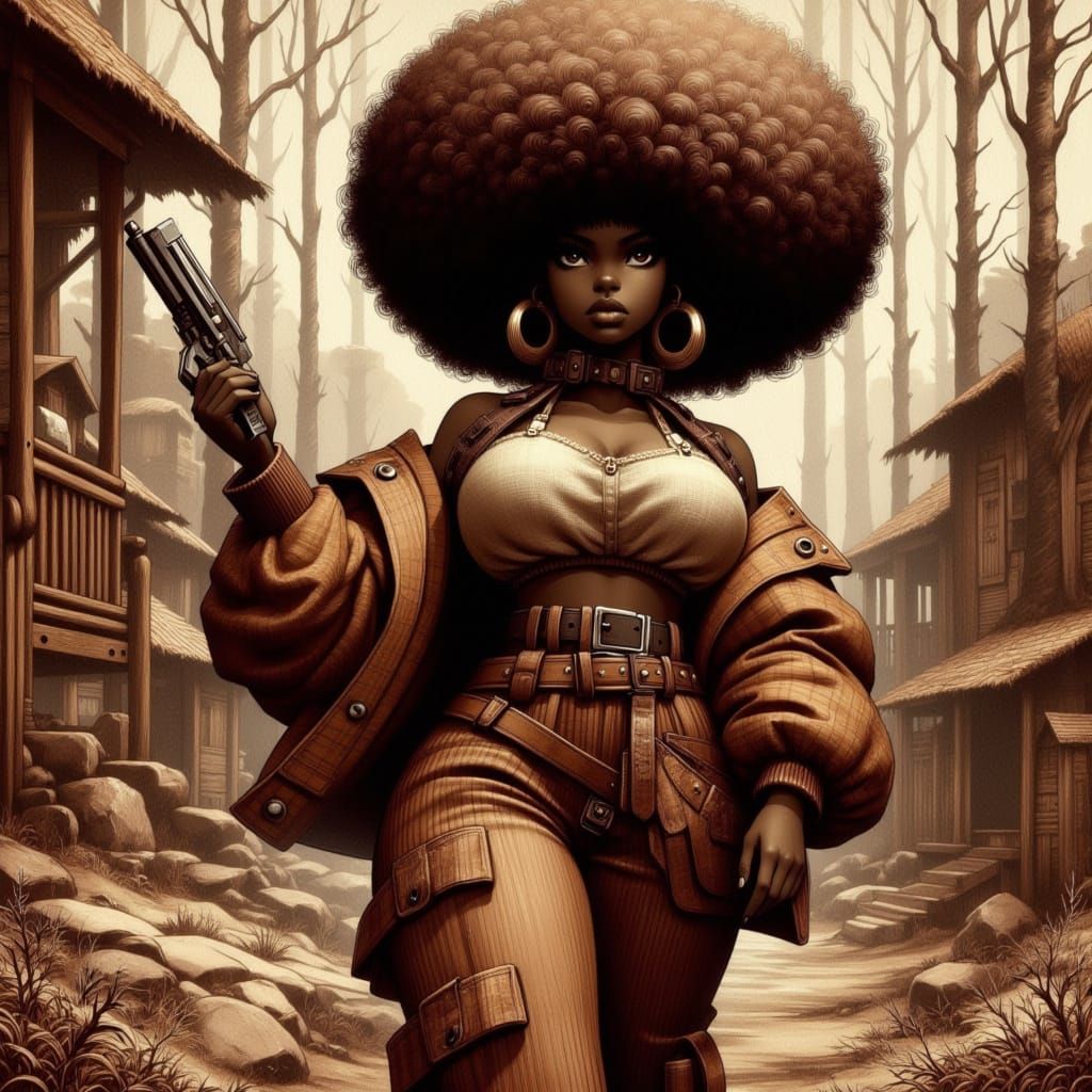 Fearless Afro-American Warrior in Wild West Town
