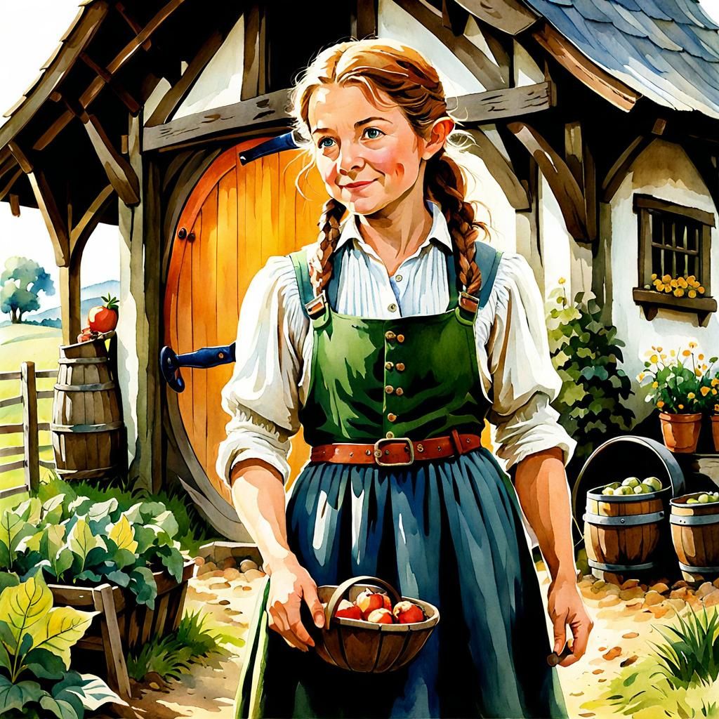 Halfling Farmer in Watercolor Style