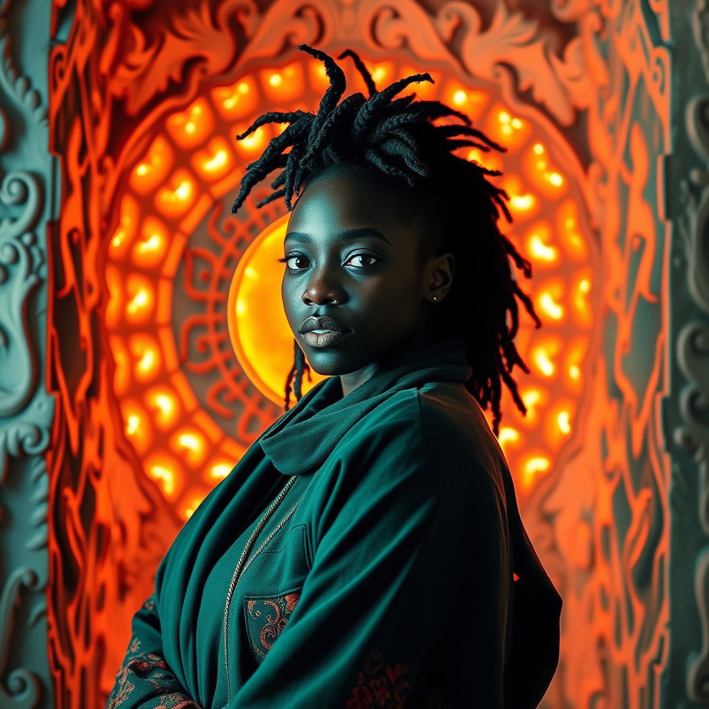 Model in Maximalist Room Radiating Vibrant Hues