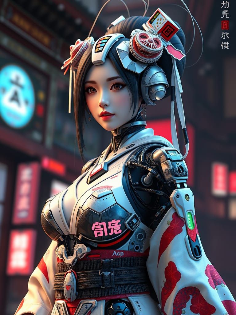 Beautiful Cybernetic Geisha in 3D Anime Art