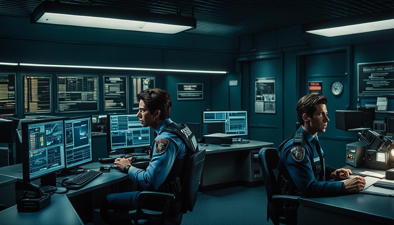 Realistic Peter Parker in Futuristic Police Station