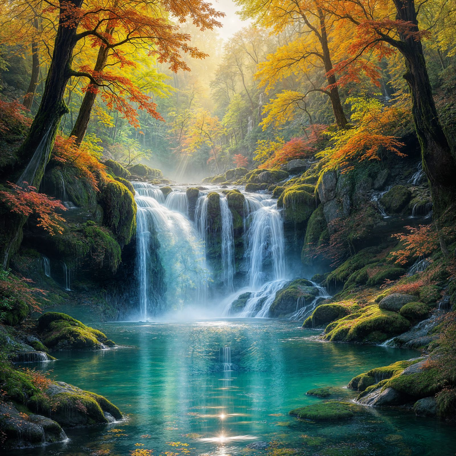 Ethereal Autumn Waterfall in Magical Fantasy Style