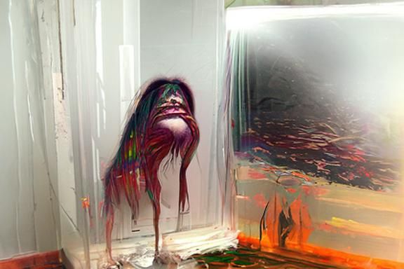 Psychedelic Horror Creature in Dark Reflection