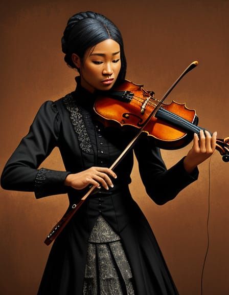 Ebony Violin Encaustic Painting