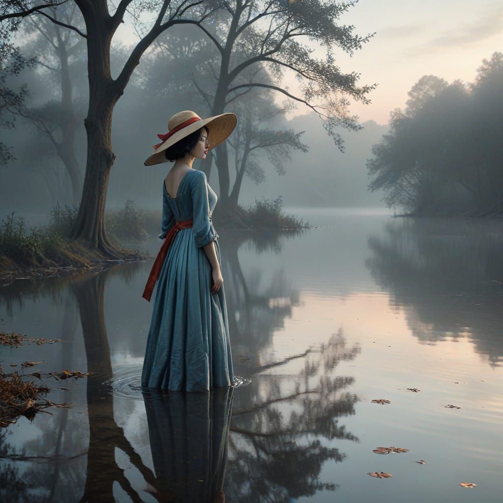 Atmospheric Neoclassical Portrait by Foggy Lake