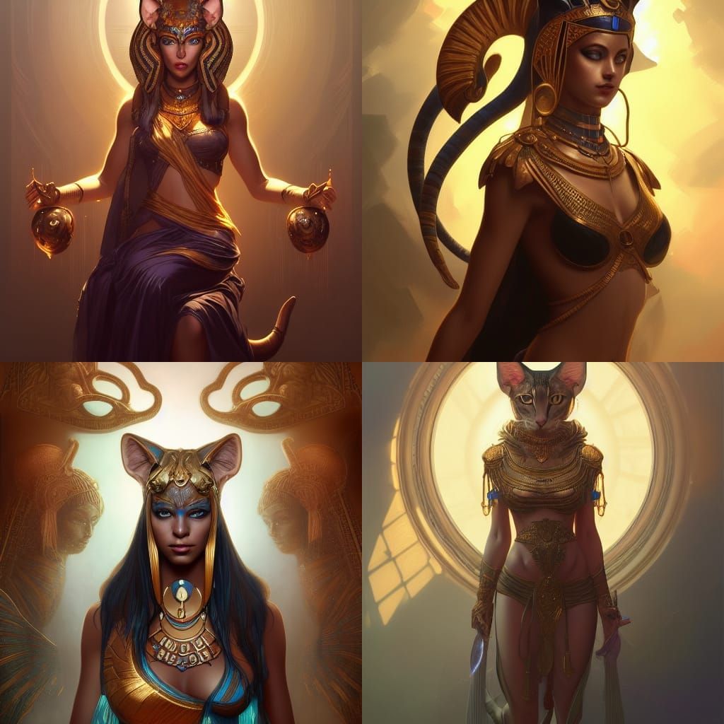 Bastet: Goddess of Death Portrait in Art Nouveau Style