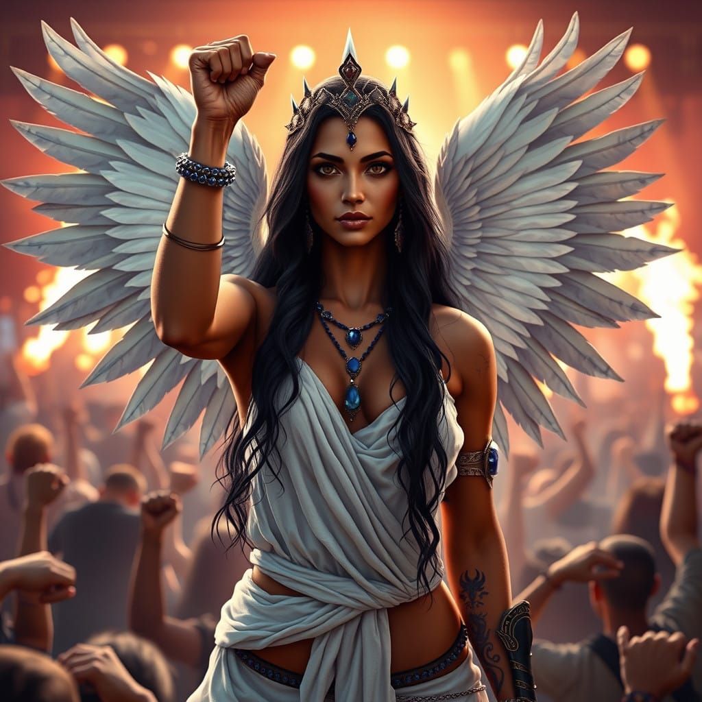 Sensual Goddess of Heavy Metal in Euphoric Crowds