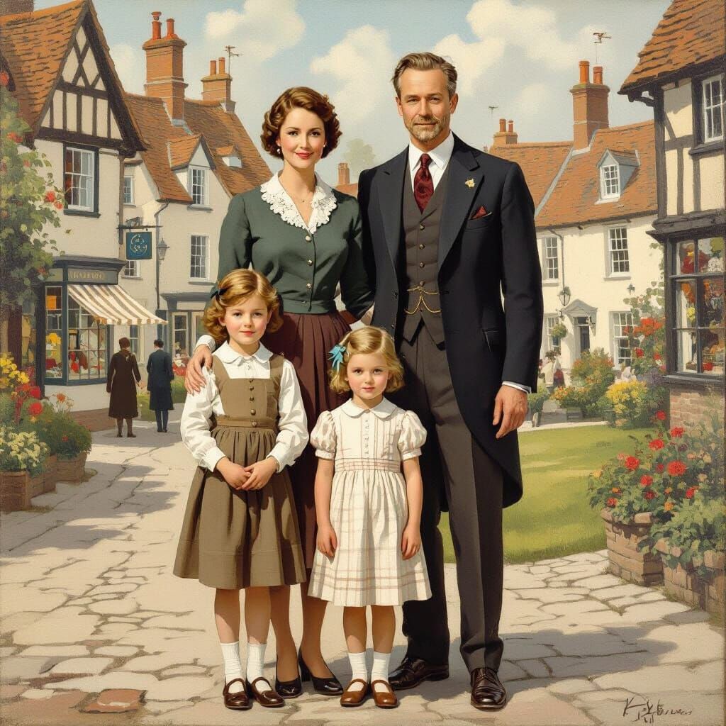 Vintage British Family Portrait in Town Square