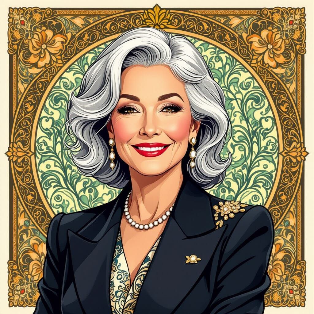 Elegant Woman Posing with Confidence in Art Nouveau Style