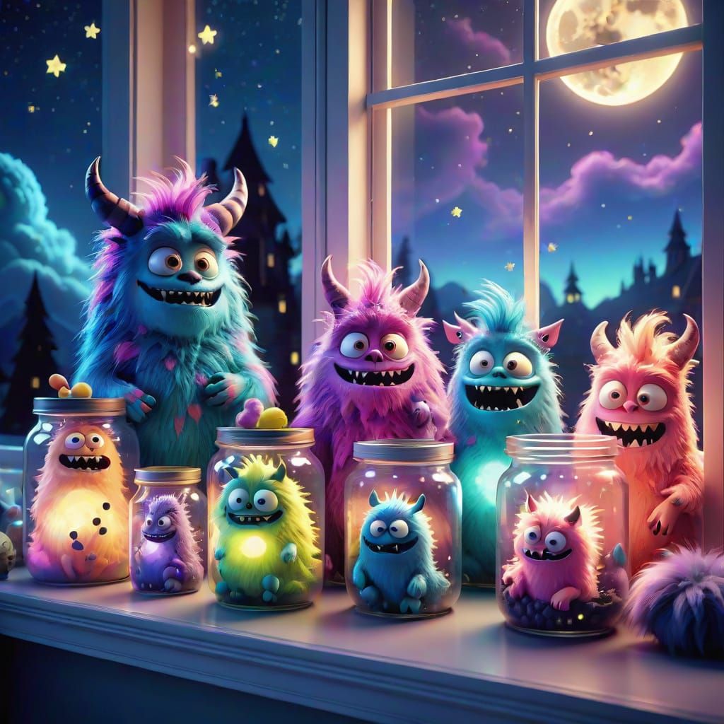 Playful Monsters in Jars: Whimsical 3D Fantasy
