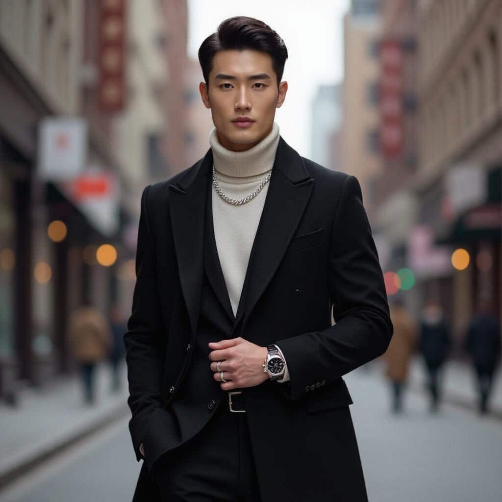 Handsome Chinese Man in Designer Suit: Ultra-Realistic Portr...
