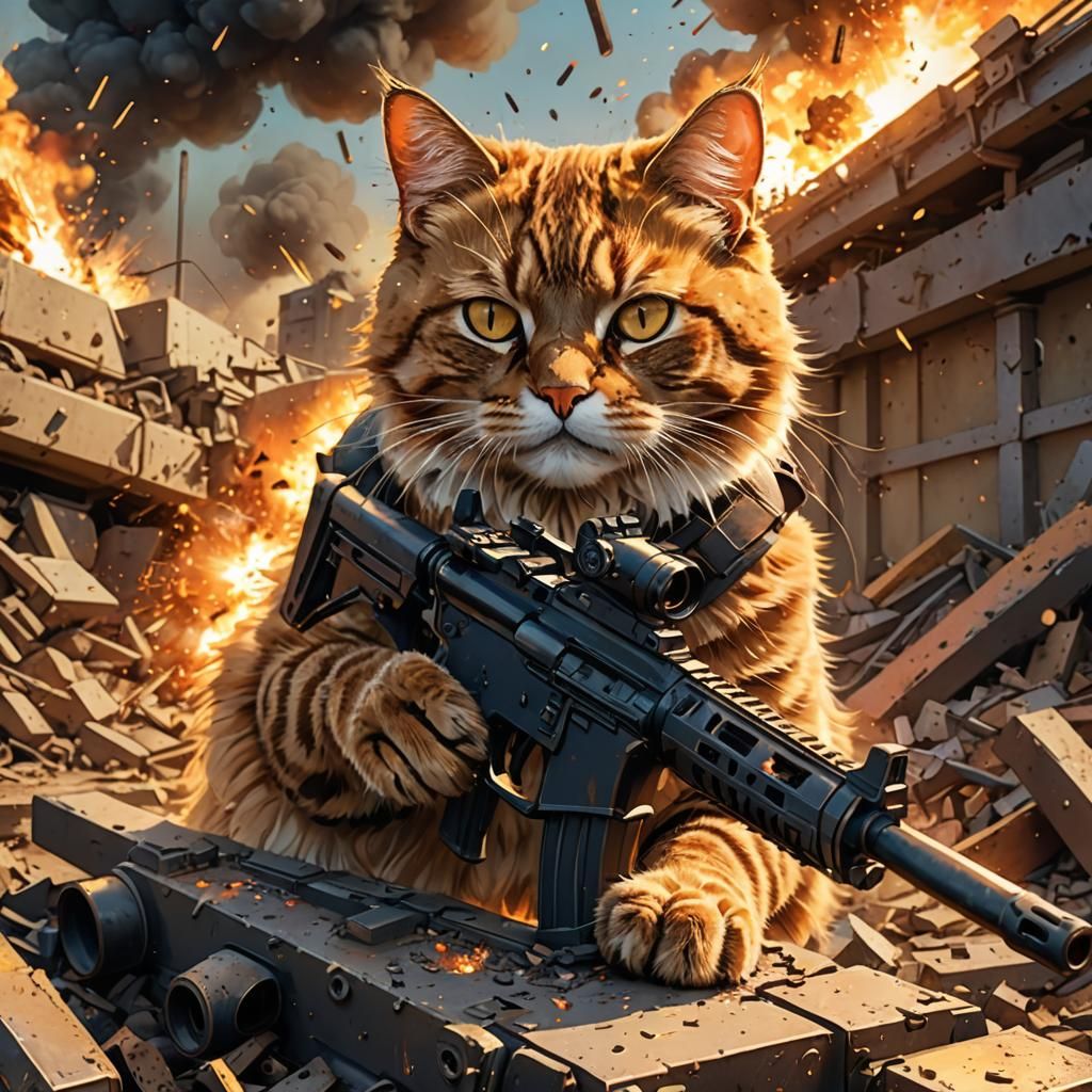 Anime Cat in Trench: Hyper-realistic Action Portrait