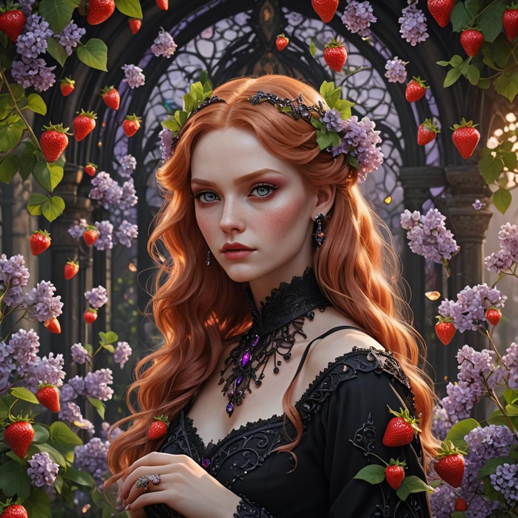 Gothic Beauty with Green Eyes in Detailed Painting