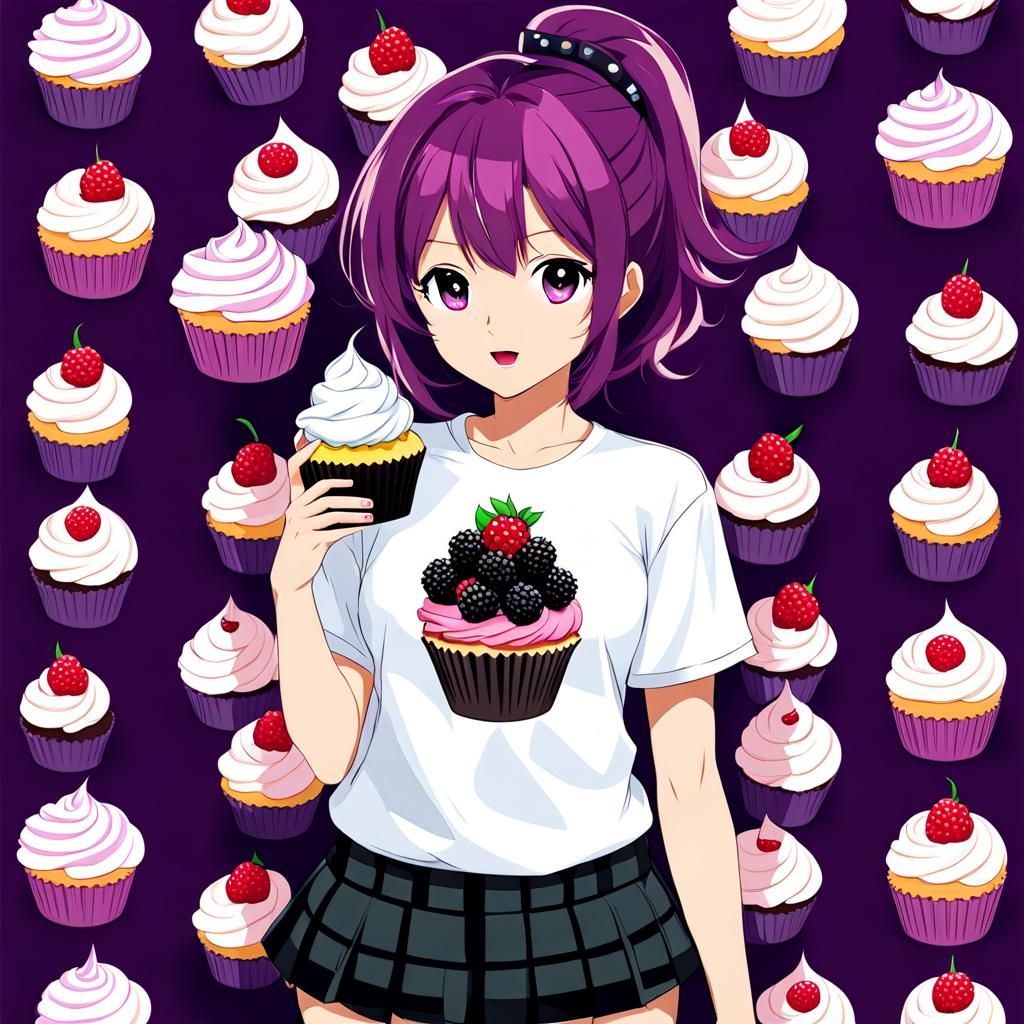Anime Shirt with Blackberry Cupcake Print
