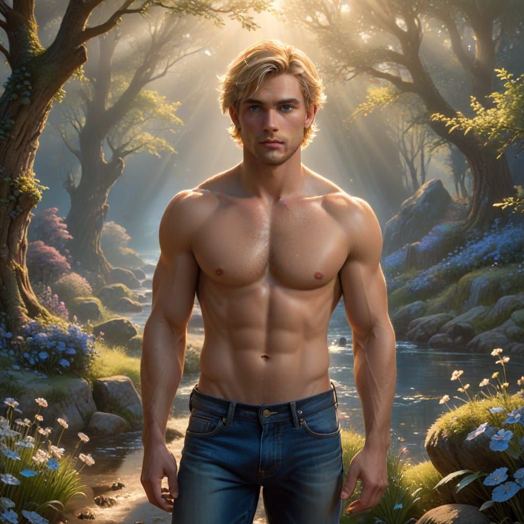 Ethereal Young Man Basks in Golden Hour Light