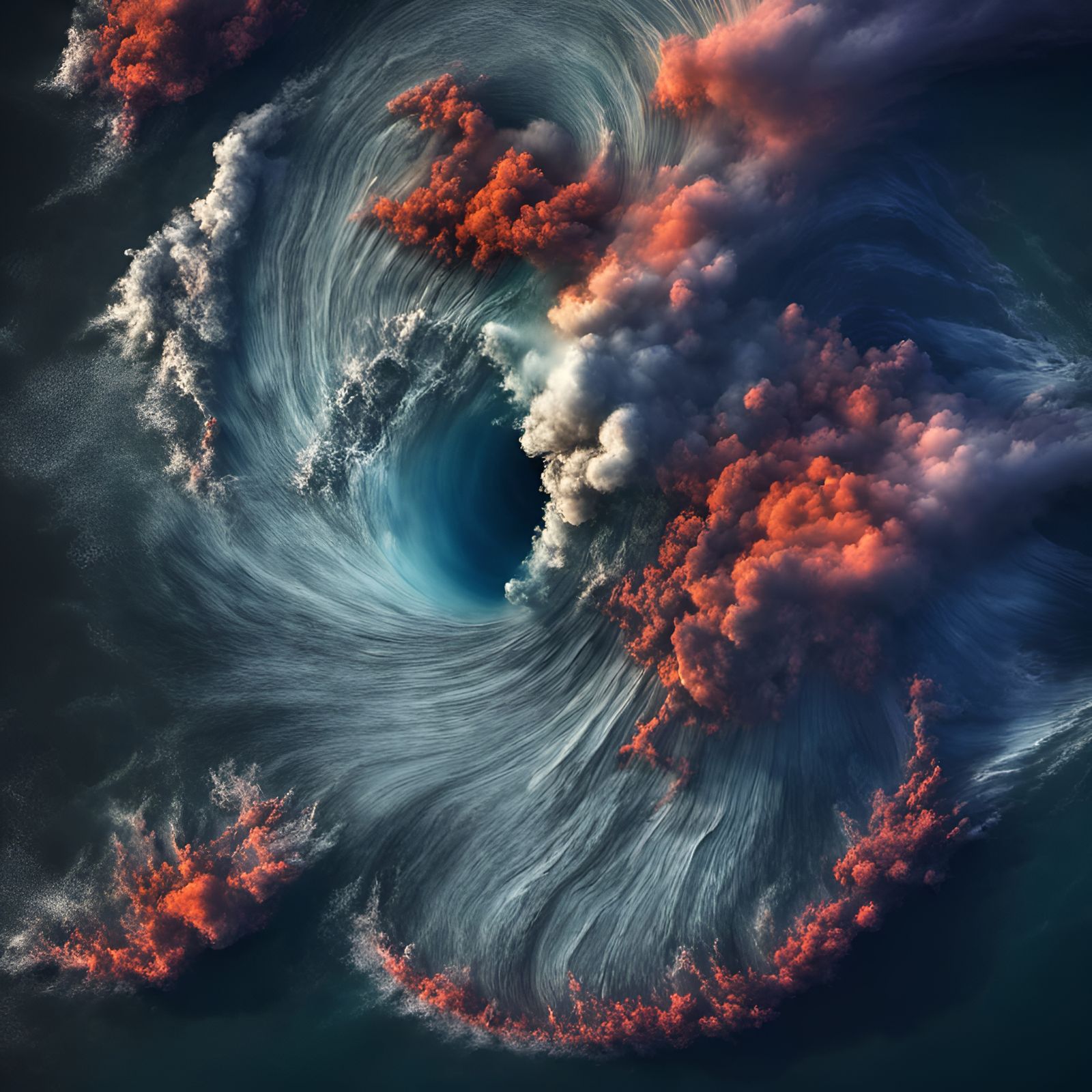 False Color Satellite Photo of Volcano at Sunset