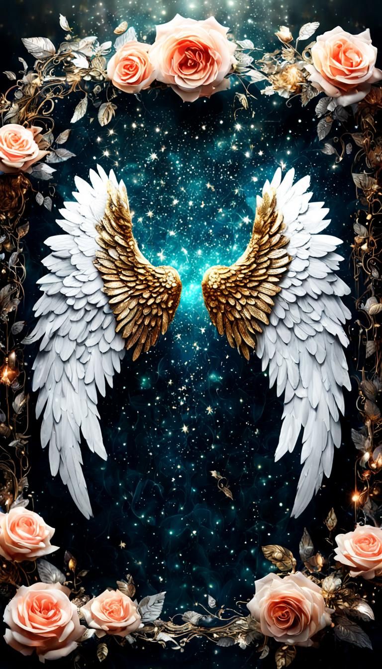 4K and 3D a picture with two angel wings, single wings Victo...