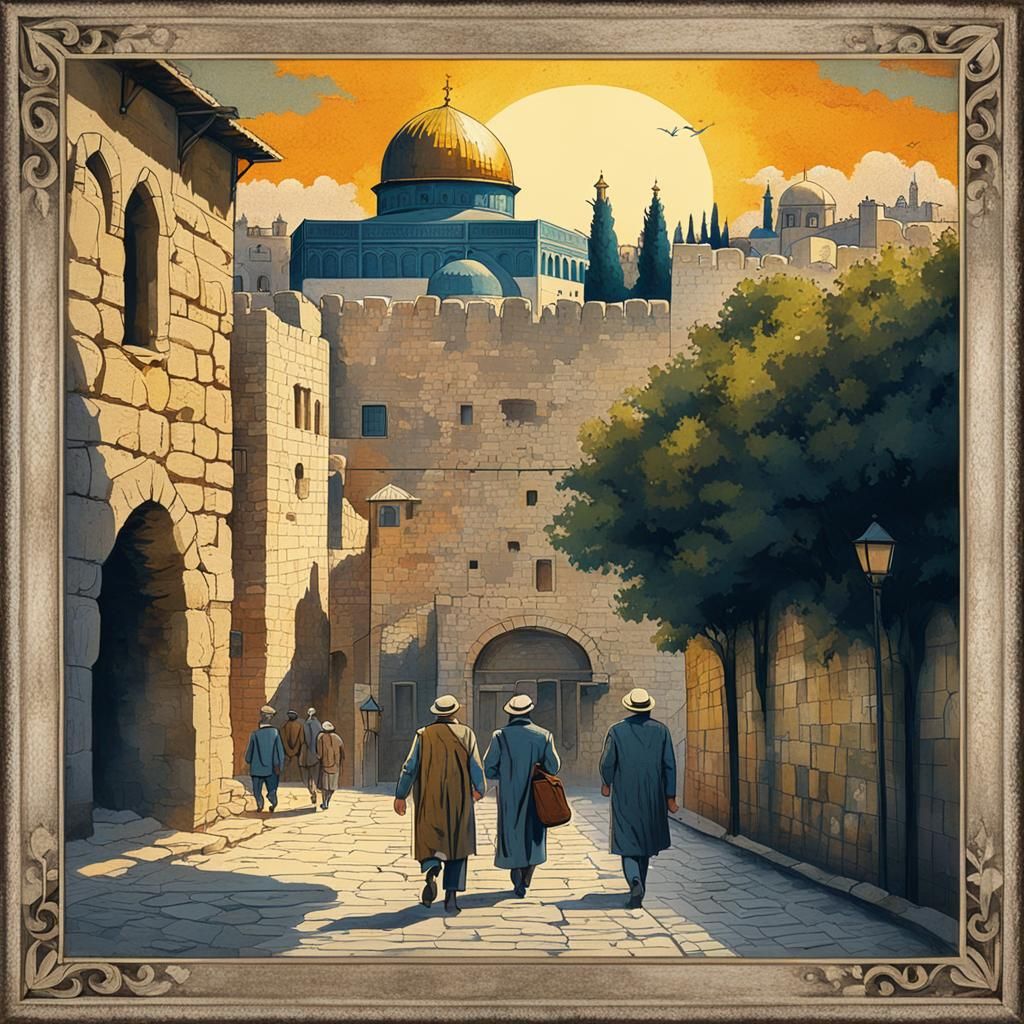 Jerusalem Old City: Retro Travel Poster in 1930s Style