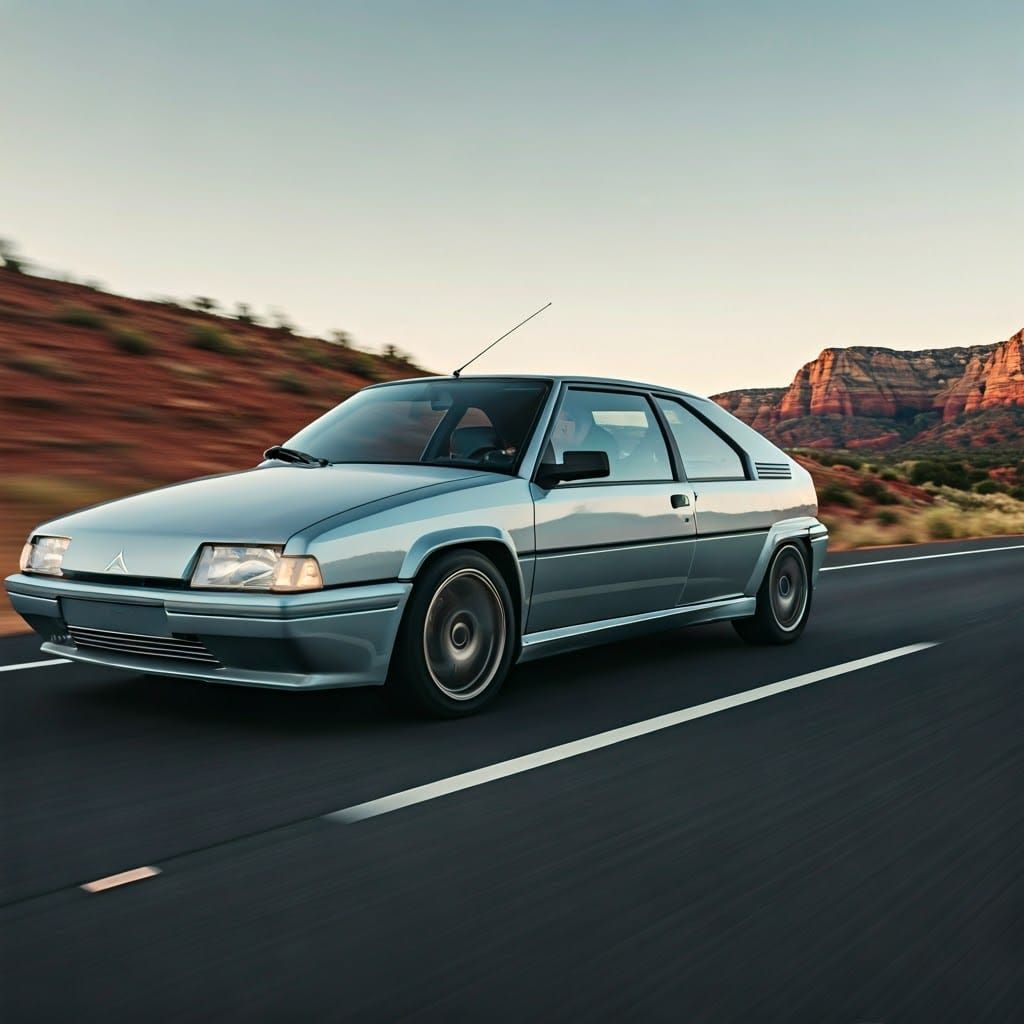 Light Grey Citroen BX Coupe Hypercar Speeding Down Sedona De...