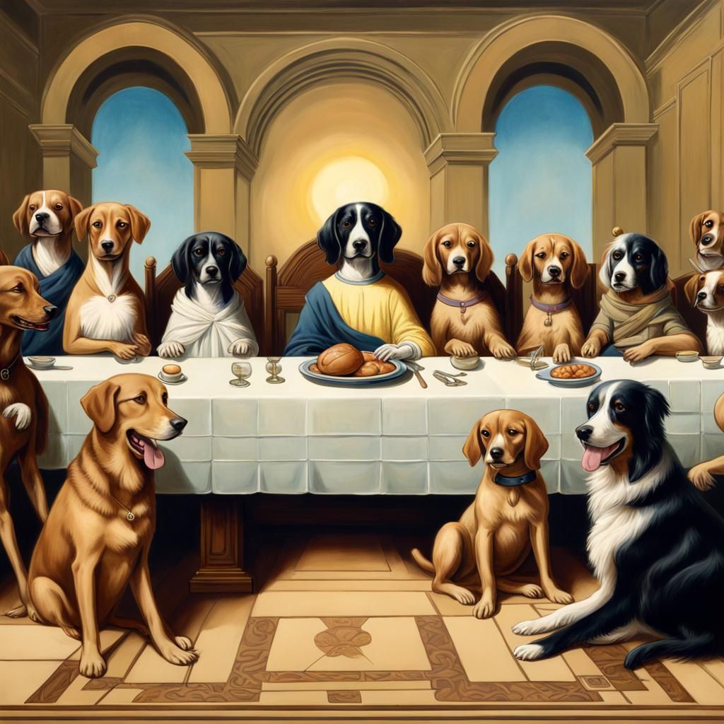 Dogs Recreate The Last Supper: Renaissance Painting