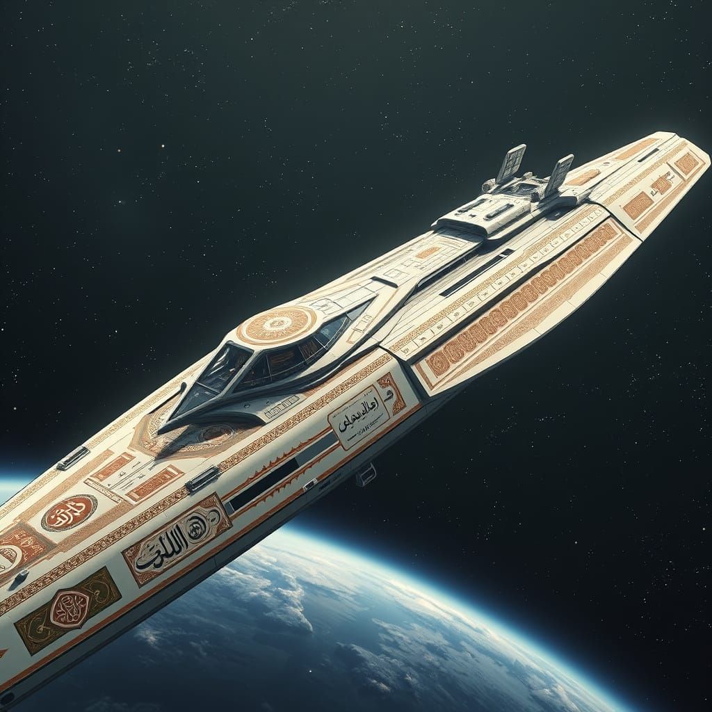 Islamic Spaceship Soaring Through Cosmos: Anime Style