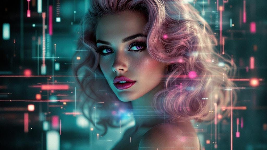 Digital Avatar: Pin-Up in Glitch Art Style