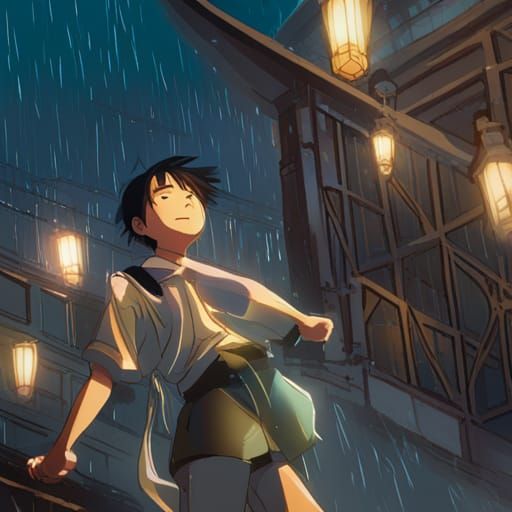 Boy Dancing in Rain: Studio Ghibli Anime