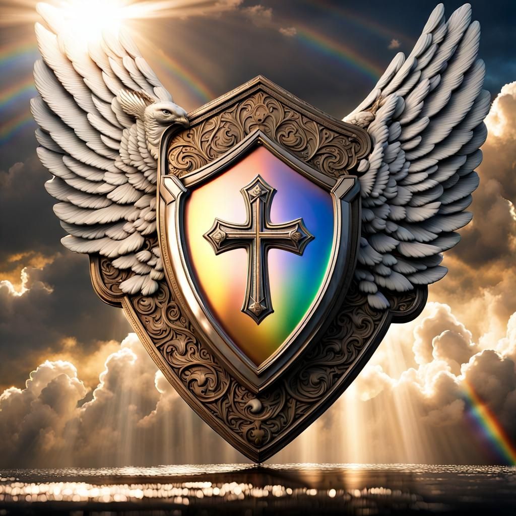 Heavenly Shield with Angel Wings and Templar Cross