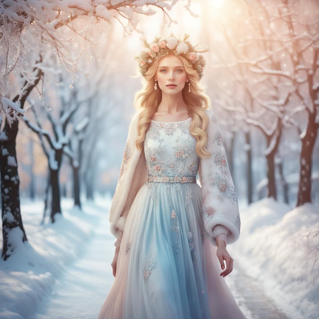 Russian Model in Snowy Moscow Wonderland: Digital Art