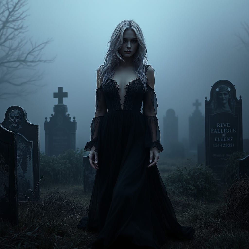 Invisible Woman Blends into Mysterious Graveyard Landscape