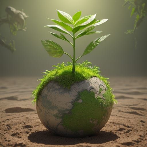 Hopeful Sprout Emerges from Cracked Earth in Digital Paintin...