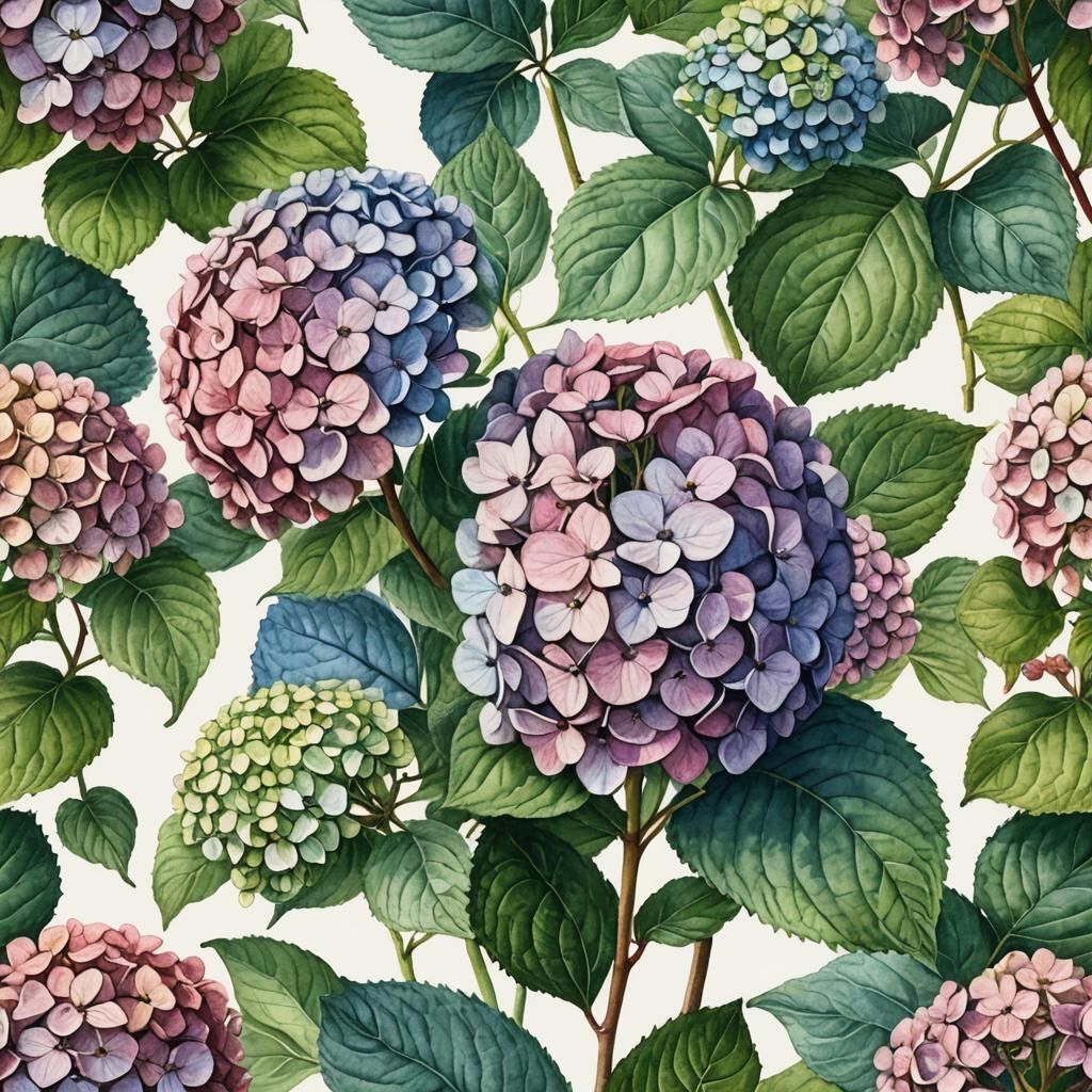 Watercolor Hydrangea Botanical Illustration
